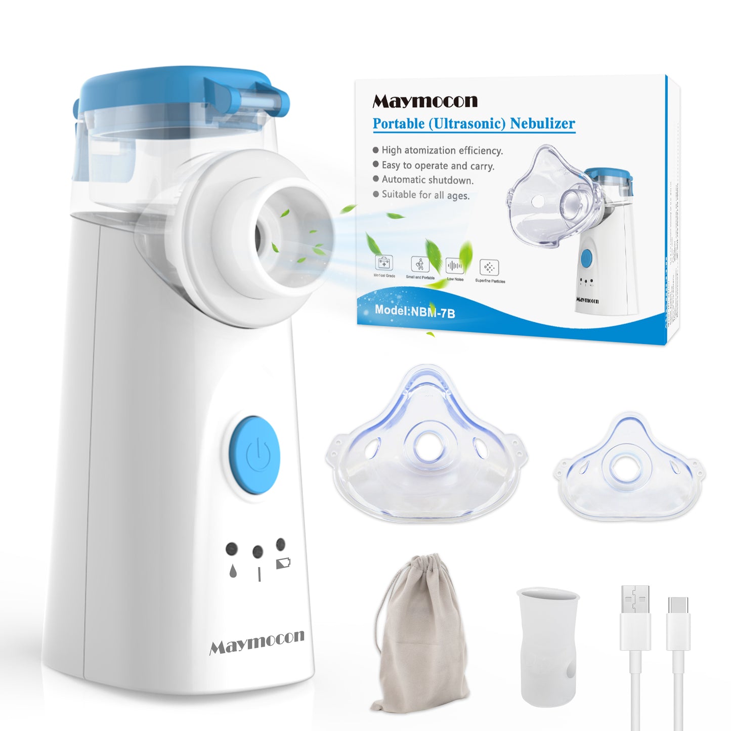 Maymocon Nebuliser Machine, Rechargeable Nebulizer for Adults and Kids with Portable Design, Handheld Mesh Mist Inhalator Clean Silent Efficient Atomization with Storage Bag for Home and Travel Use-6976892099825