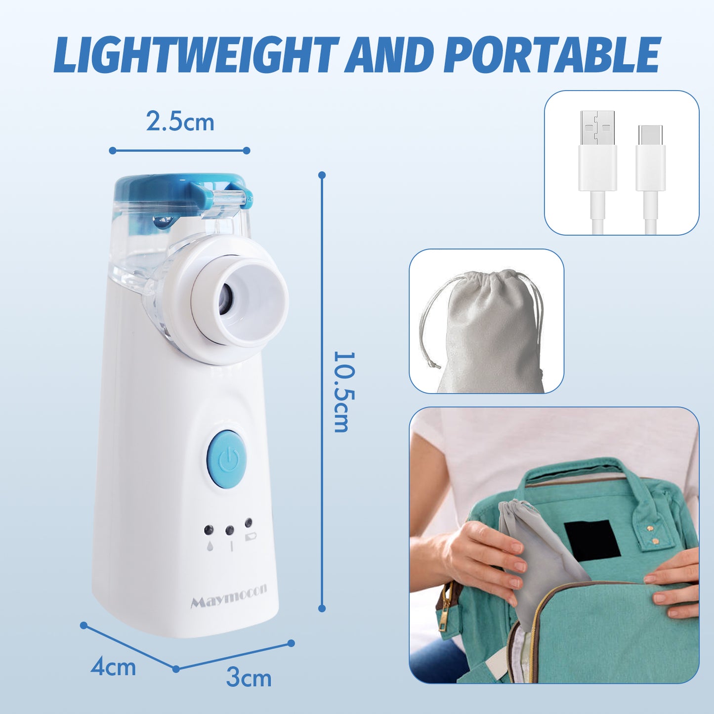 Maymocon Nebuliser Machine, Rechargeable Nebulizer for Adults and Kids with Portable Design, Handheld Mesh Mist Inhalator Clean Silent Efficient Atomization with Storage Bag for Home and Travel Use-6976892099825