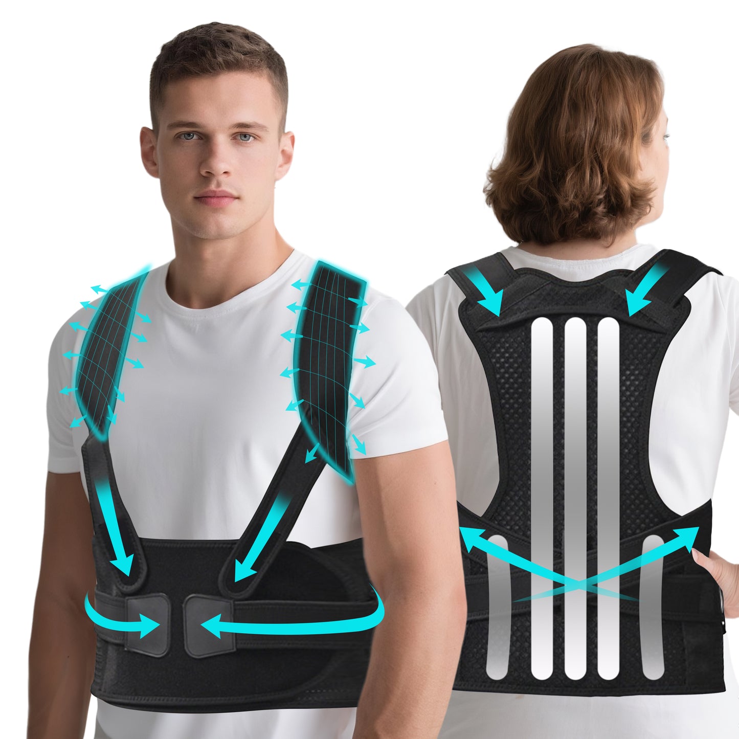 Large Posture Corrector Back Brace for Men and Women - Back Straightener with Adjustable Shoulder & Lumbar Straps, 3 Detachable Support Bars, Breathable Back Support for Pain Relief(XL)-6976892099115