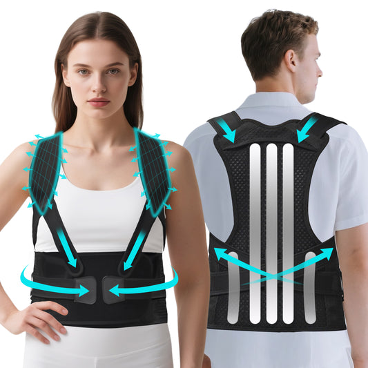 Back Brace Posture Corrector for Men and Women – Adjustable Shoulder & Lumbar Straps, Breathable Back Support with 3 Detachable Support Bars (L)-6976892099139